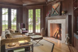 Herringbone pattern inside the fireplace shines through [Design: GRADE]