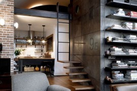 Ladder and steps used to access the top level of the apartment