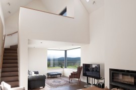Living room with a gabled roof