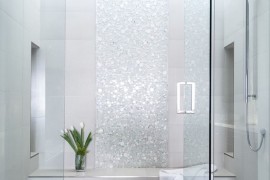 Lovely shower with circular mosaic tiles