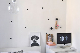 Minimal black polka dot wall decals in bedroom