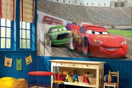 Modern bedroom with Disney Cars themed decor and wall decal
