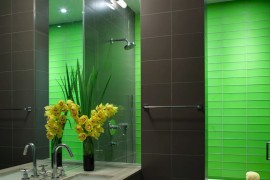Modern shower with bright green tile