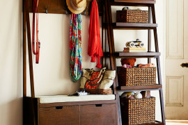 Morgan hall tree bench with matching ladder-style shelf