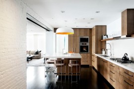 Painted brick wall in a modern kitchen
