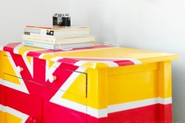 Painted dresser in red and yellow