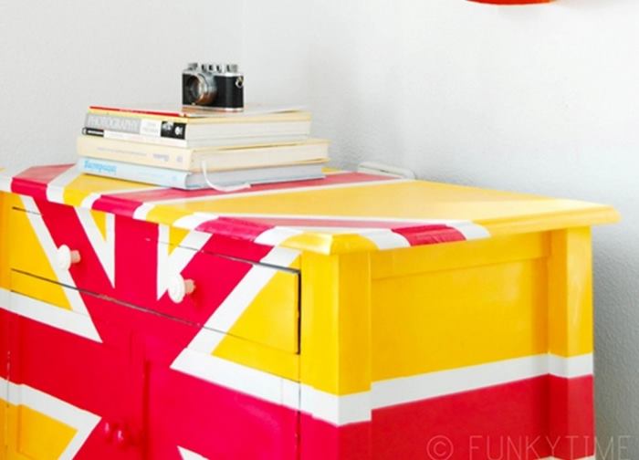 Painted dresser in red and yellow