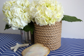 Rope Wrapped Vases DIY on Top of Blue Chevron