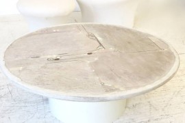 Round stone, metal and concrete coffee table