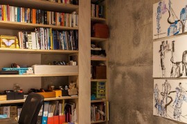 Small home office design with concrete walls