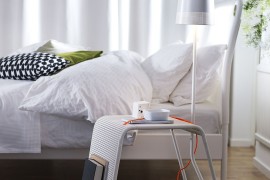 Think about accessories beyond the bed for a curated, trendy bedroom