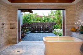 Tropical shower with a connecting patio