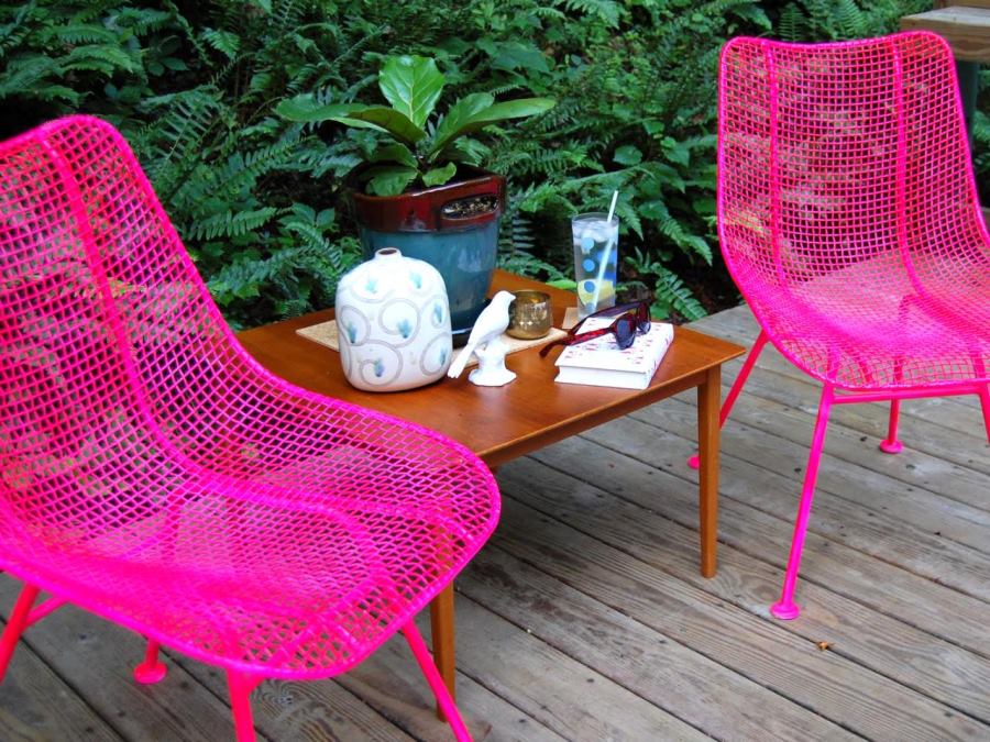 Vibrant pink metal chairs