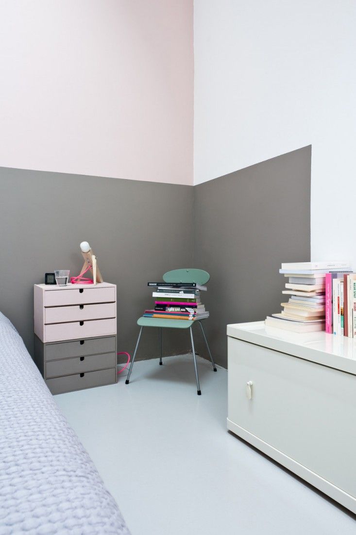 Walls painted halfway with gorgeous gray