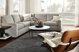 White quartz composite cocktail table from Room & Board