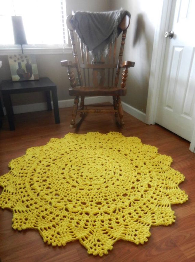 Yellow doily rug