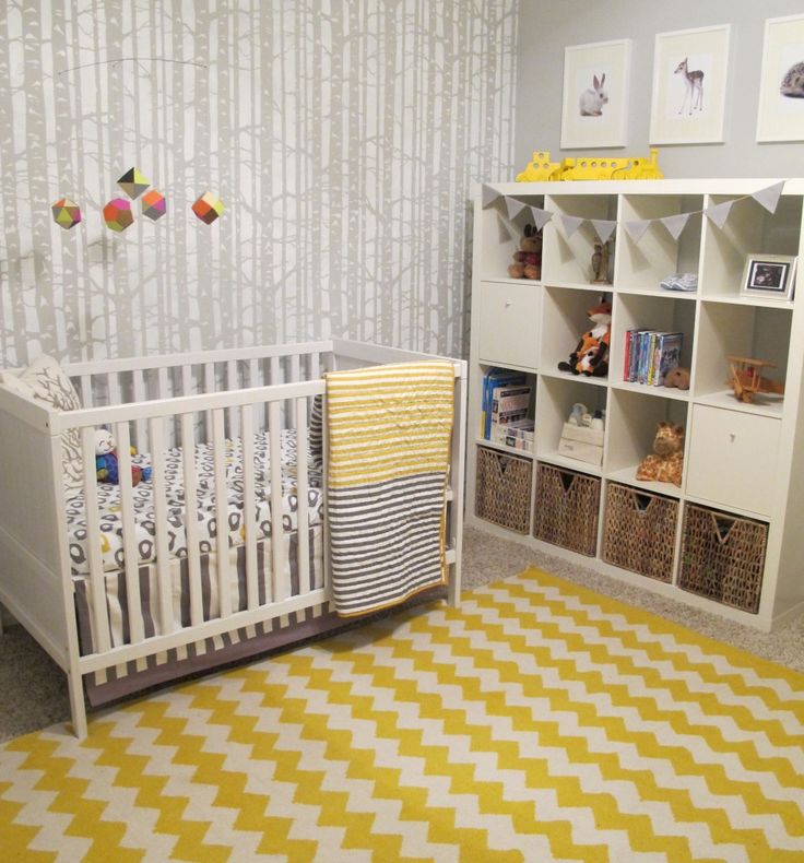 Yellow zigzag rug used in nursery