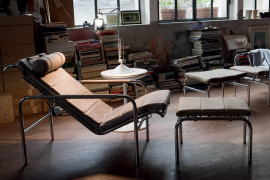 Zanotta Genni lounge chair & footstool in cream leather