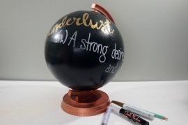 Black globe with writing