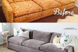 Discarded seventies couch turned into a cozy, gray relaxer