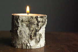 A tealight fits right inside the birch wood