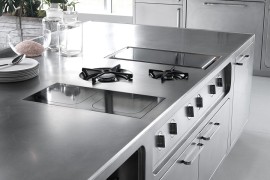 Abimis professional kitchen island with built-in appliances and stainless steel gloss