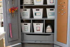 Armoire repurposed for organized storage