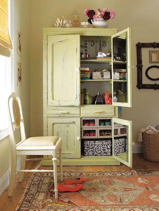 Armoire used to store jewelry, purses, and other fashion accessories