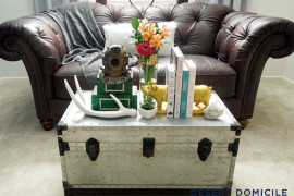 Bright silver metal trunk with lots of accessories
