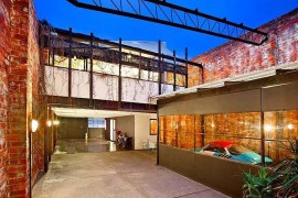 Central courtyard between the two renovated warehouse homes