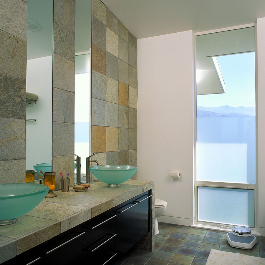Creative bathroom design with bech style and smart use of tile