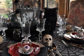 Creepy Halloween setting with skulls and eyeballs!