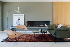 Elegant concrete bench in the living room with unassuming minimal style