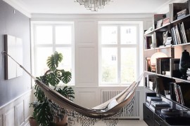 Elegant hammock over over a Moroccan Beni Quarain Rug