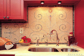 Elegant mosaic backsplash with swirl design