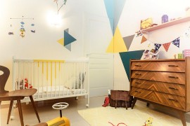 Geometric pattern coupled with vintage 60s charm in the snazzy nursery