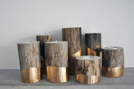 Gold dipped log candle holders