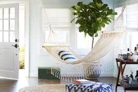 Hammock hung in a sunny spot right by the front door