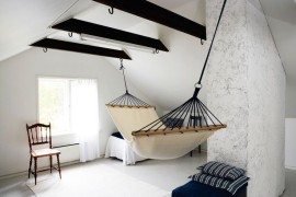 Hammock in a Scandinavian bedroom