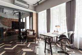 Herringbone pattern for the floor adds to the setting