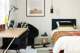 Kids bedroom design with minimal style and a small workstation