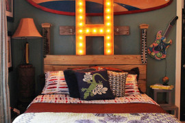 Marquee letter used above bed headboard