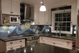 Night sky mosaic backsplash