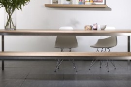 Oak and stainless steel dining table from Elements Living