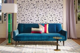 Peacock blue sofa from Jonathan Adler