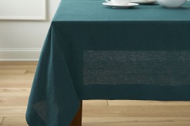 Peacock blue tablecloth from Crate & Barrel