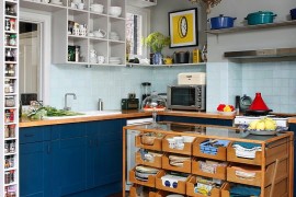 Reclaimed vintage haberdasher turned into a unique island for the eclectic kitchen