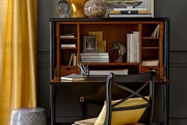 Small home office design in gray and yellow