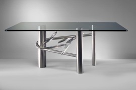 Stainless steel and glass dining table from Paul Freundt