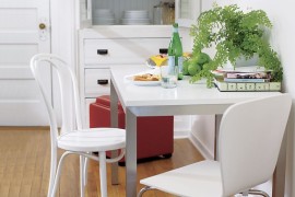 Stainless steel and wood table from Crate & Barrel